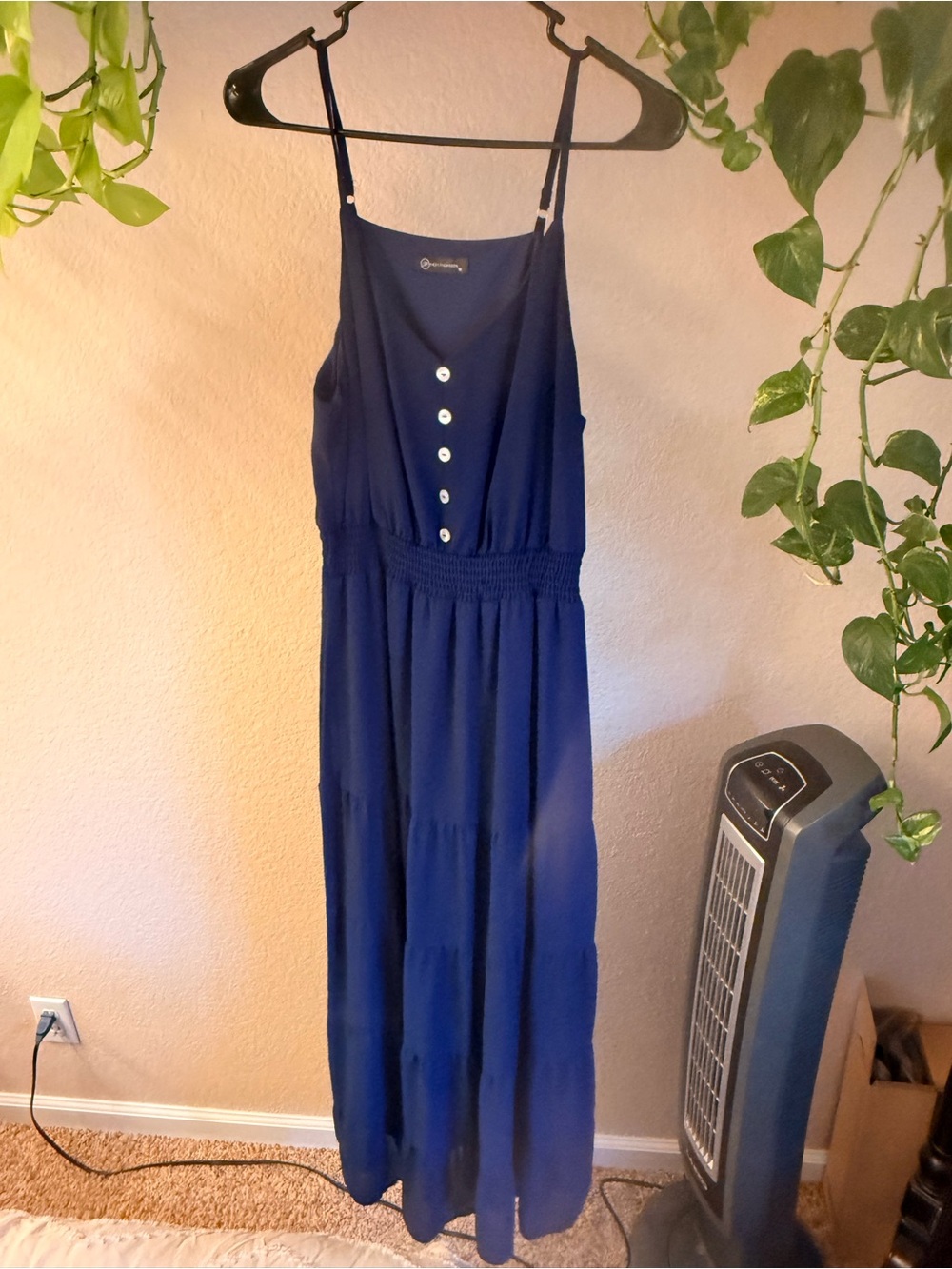 Navy Blue Maxi Sundress with Button Front